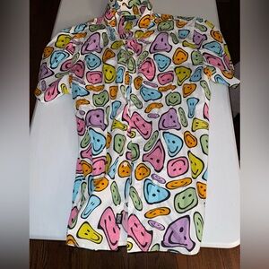 Vintage ALab Button Down Shirt size XL Melting Multi color Smiley Face